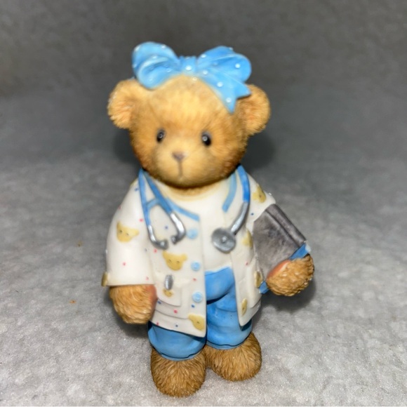 Cherished Teddies 3.5" Helping Others" vtg Enesco 2000 Blue bear ceramic Paula - Picture 1 of 9
